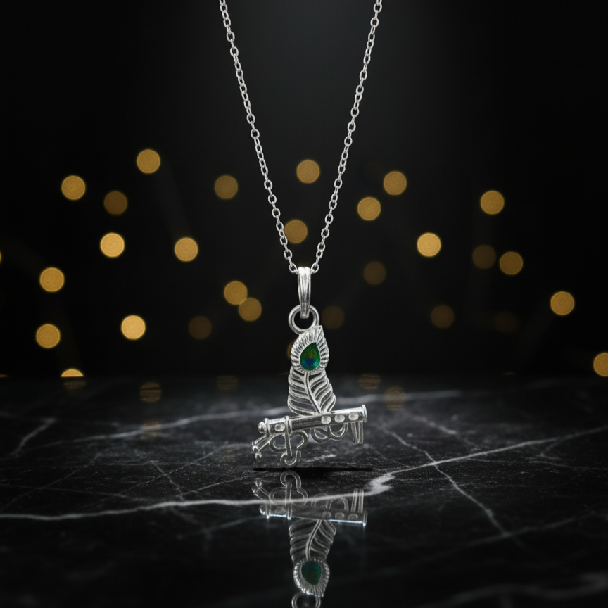 Silver divine flute of Lord Krishna Pendant