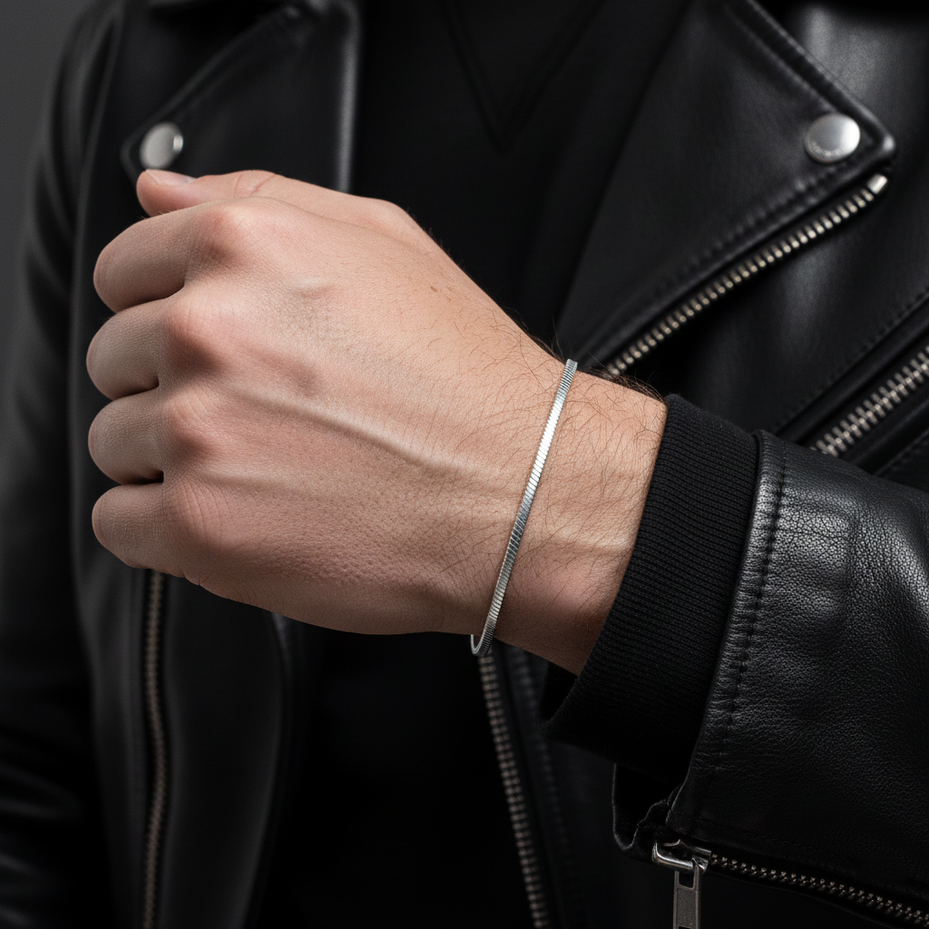 Slim Square Snake Boys Silver Bracelet