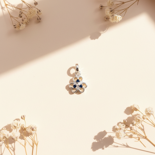 Sterling Silver Blue Stone Floral Pendant