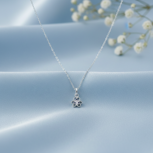 Sterling Silver Blue Stone Floral Pendant
