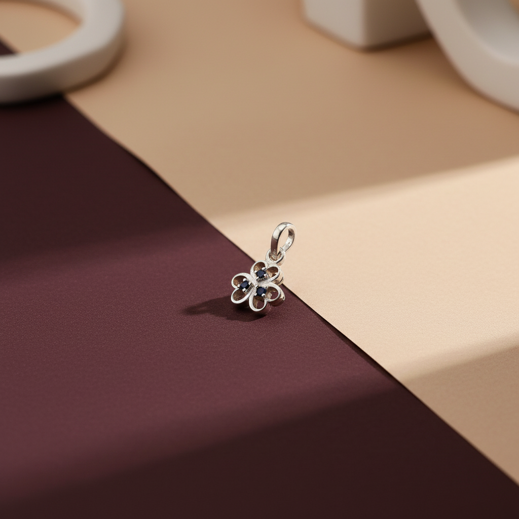 Sterling Silver Blue Stone Floral Pendant