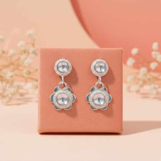 Silver White Stone Blossom Earrings