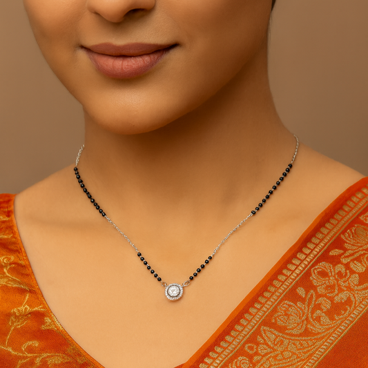 Sterling Silver Center Big CZ Stone Mangalsutra for Girls