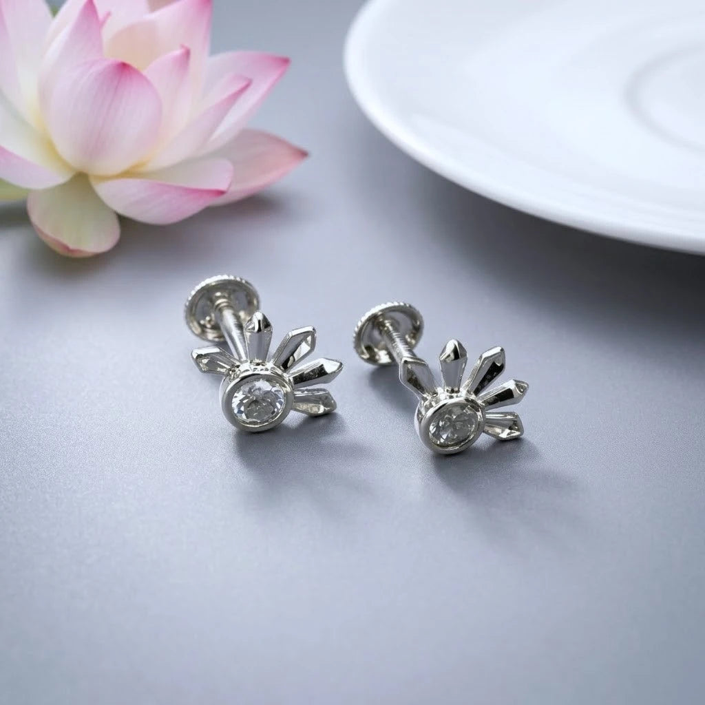 Sterling Silver Diamond Look Flower Stud Earrings