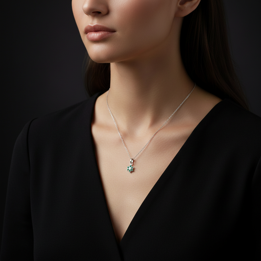 Sterling Silver Green Stone Floral Pendant