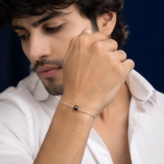 Sterling Silver Om Black Bead Chain Bracelet