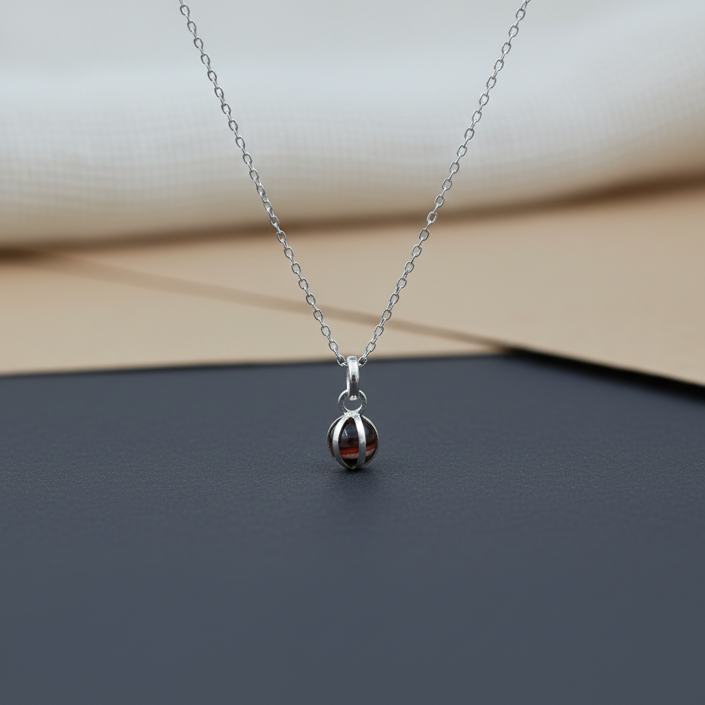 Sterling Silver Red Stone Cage Pendant