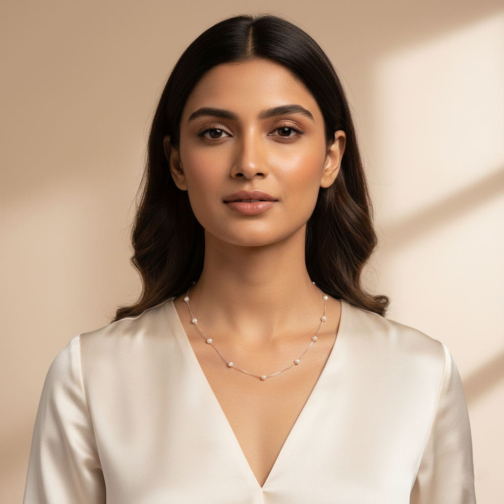 Sterling Silver Small Connecting Design with Pearl Chain