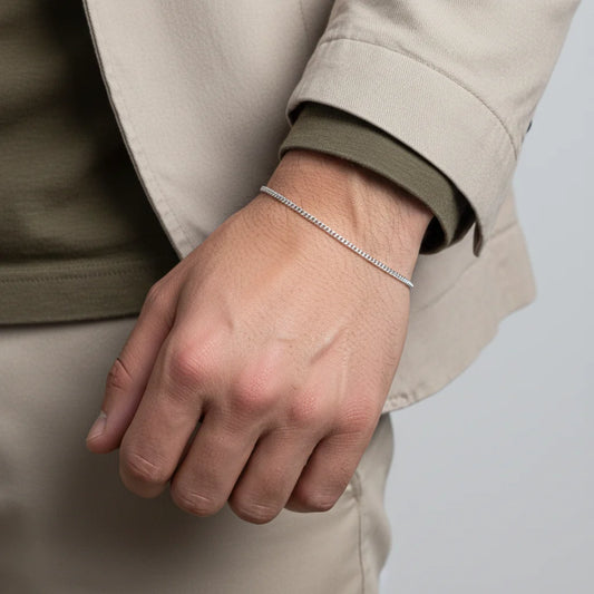 Thin Curb Chain Light Weight Boys Silver Bracelet