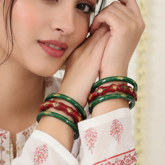 Traditional Handcrafted Red & Green with Gold Motif Design