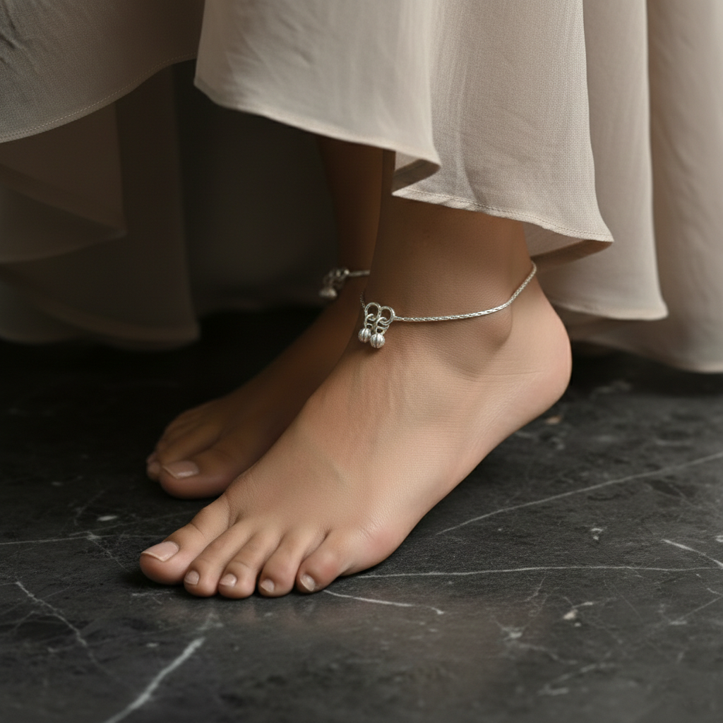 Traditional Indian Ghungroo Anklet in Silver