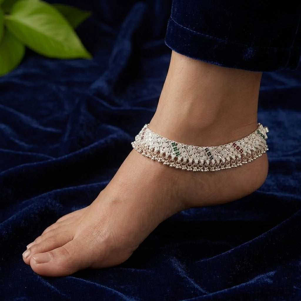 Traditional Silver Filigree Payal for Women