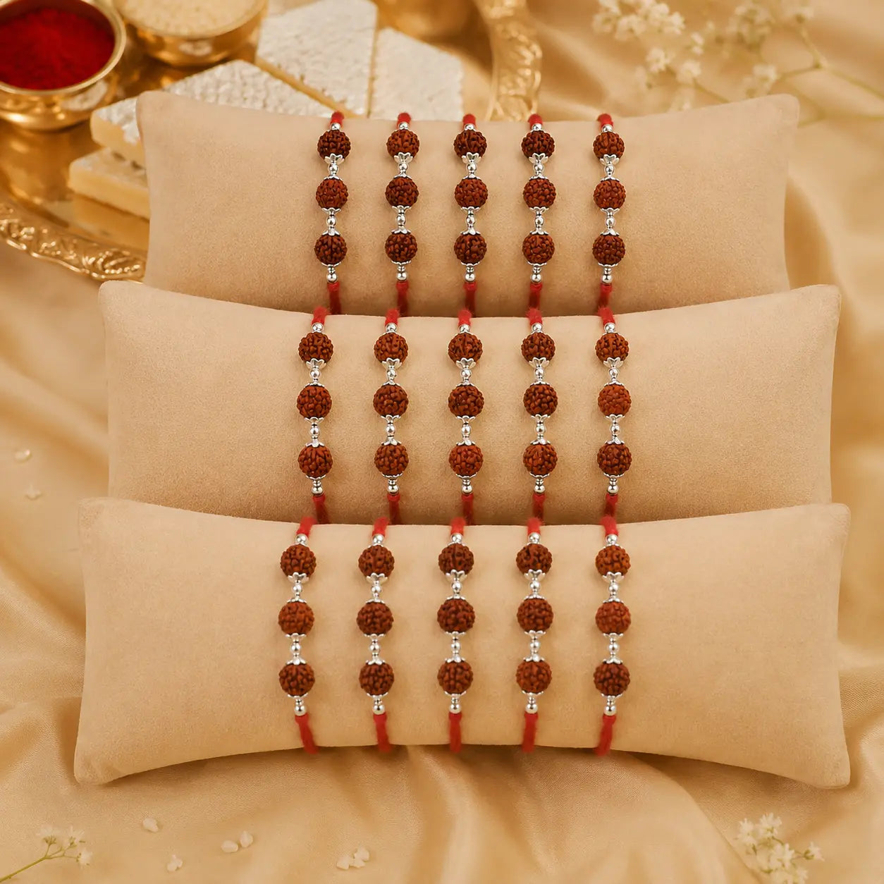 Trio Rudraksh Rakhi in Silver