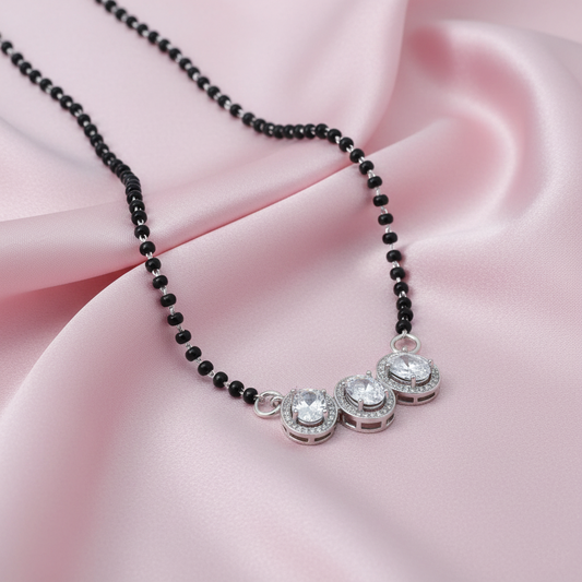 Triple Oval CZ Stone Sterling Silver Design Mangalsutra for Women