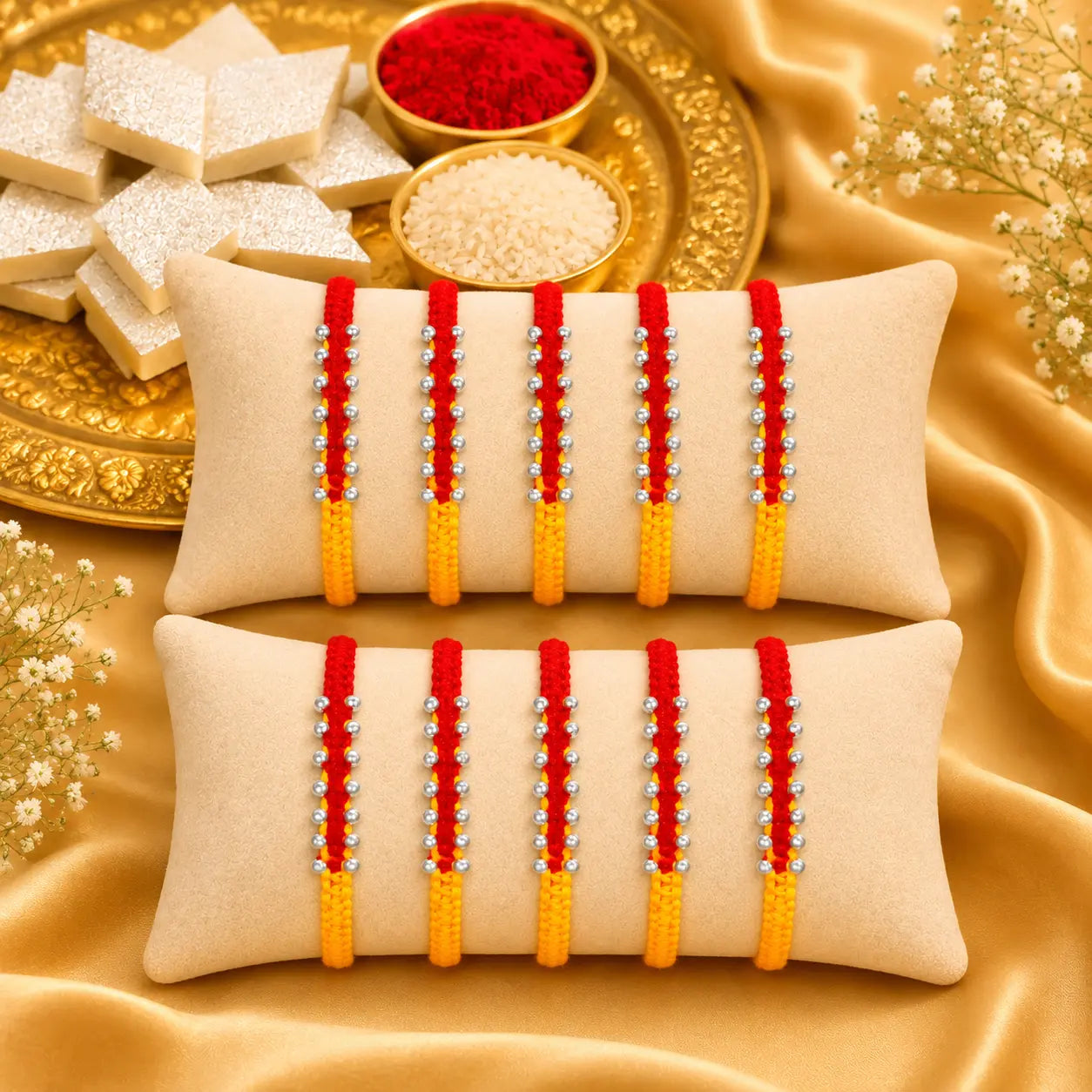 Unique Silver Rakhi with Bud Details
