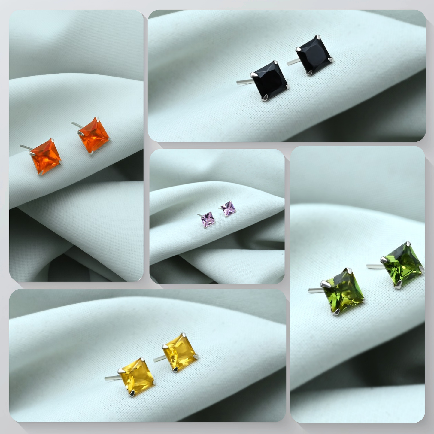 (2 Pcs Combo) Color Your Spark Stones Unisex Silver Earrings in Vibrant lung