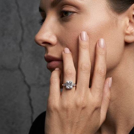 Vintage Emerald Cut Diamond Halo Ring