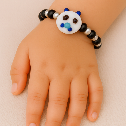 White Playful Silver & Black Beaded baby Bracelet