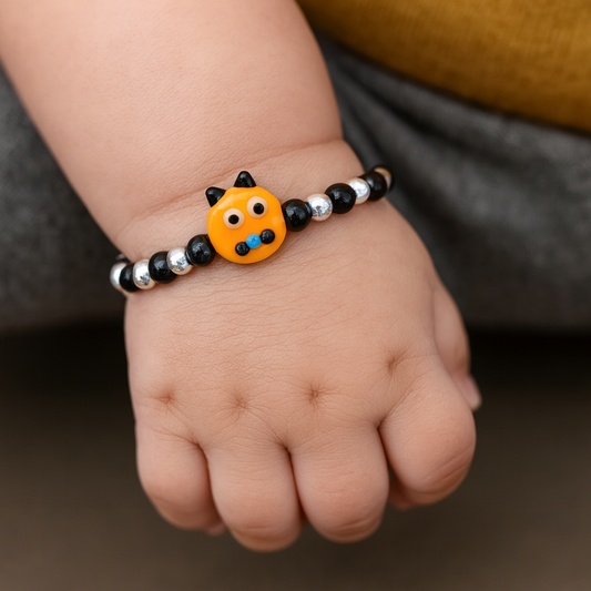 Yellow Playful Silver & Black Beaded baby Bracelet