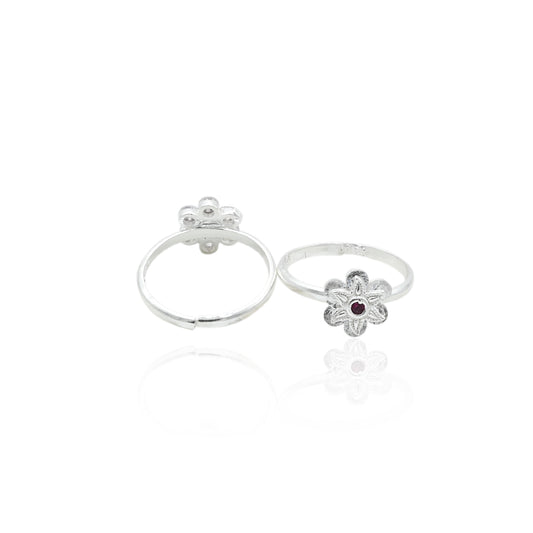 Silver Emerald Shiny Flower Toe Rings