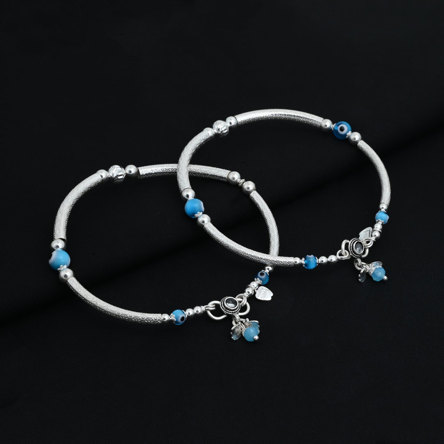 Silver Lavish Red Looped Spiral Baby Kada