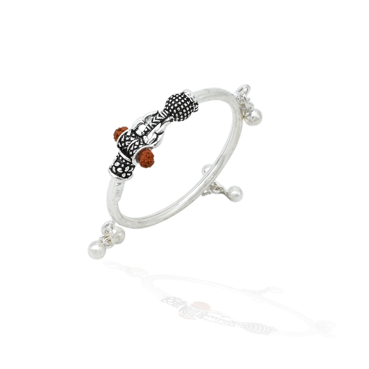Elegant silver baby kada with classical Rudraksha bead accents