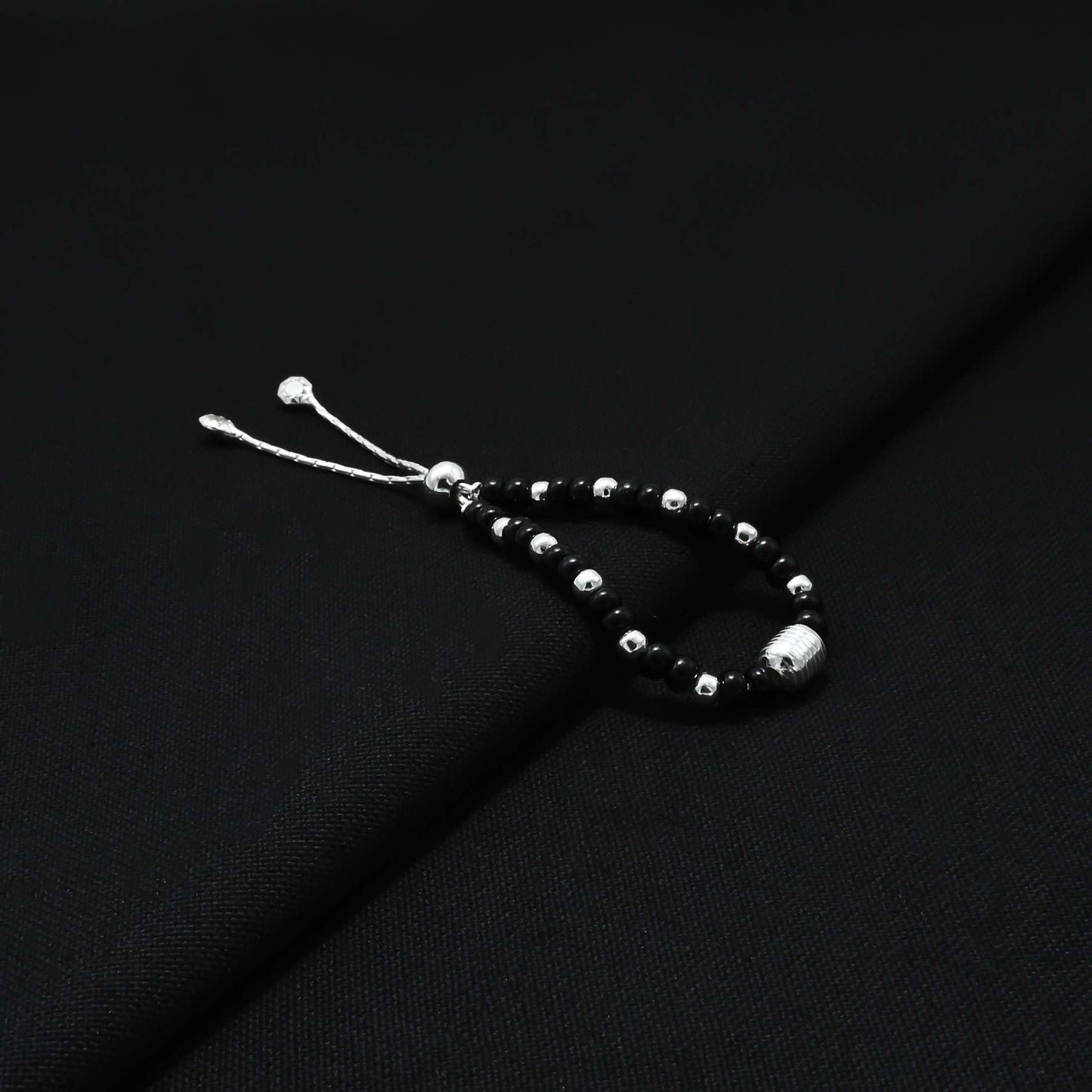 Silver Black and Silver Beads Anklet for Girls