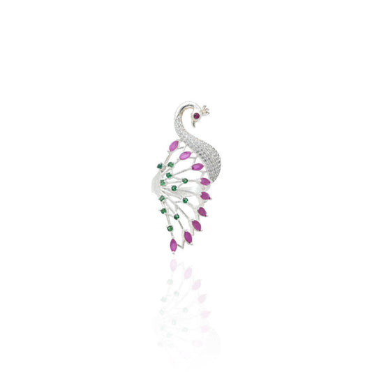 Silver girls' ring featuring a stunning peacock design, symbolizing beauty and elegance