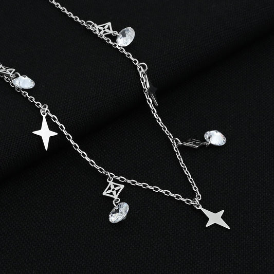 Elegant star charms necklace in sterling silver for women.
