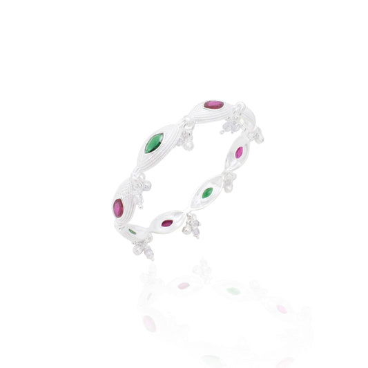 Girls' silver kada anklet with a playful and colorful design.