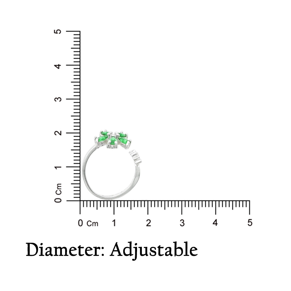 Elegant silver ring with a vibrant green flower gemstone, adding a pop of color and grace to any outfit.