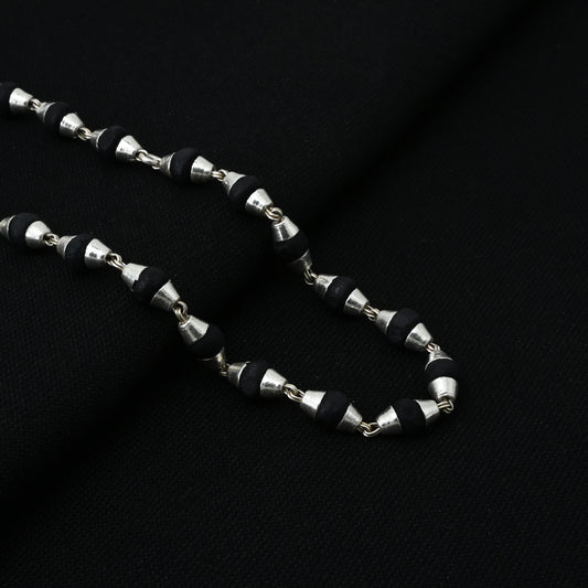Khushbu Jewellers' premium silver Tulsi mala, an authentic and auspicious choice for meditation and prayer.