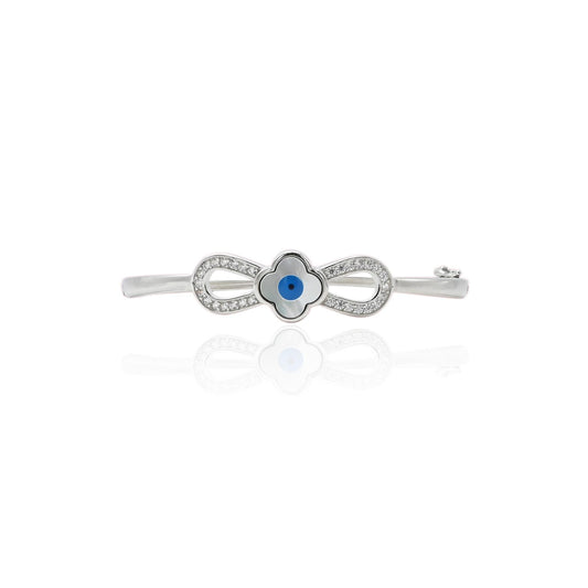 Silver fashionable kada featuring a bold evil eye design