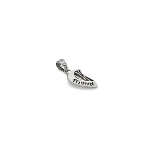 Stylish silver pendant featuring 'Friend' engraving and a half-heart design for boys