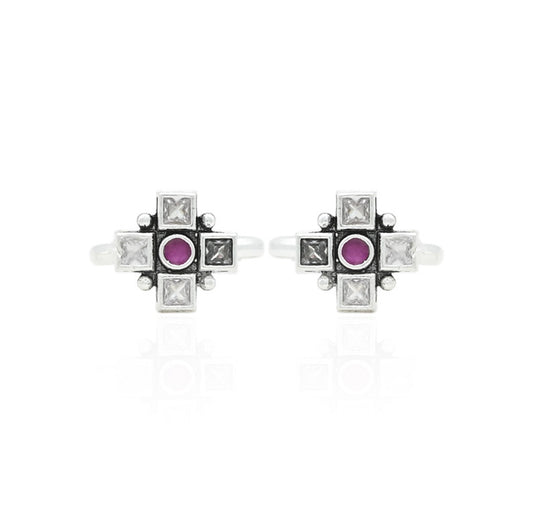 Pink Charming Stone Silver Toe Rings
