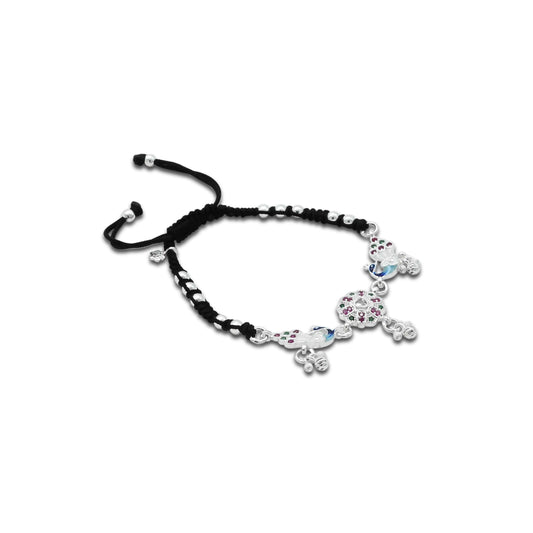 Heart and peacock design dhaga payal with multicolor gems.