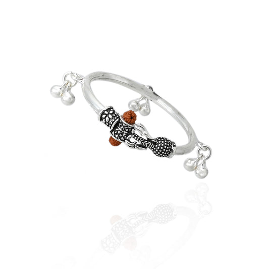Silver classical baby's kada featuring Rudraksha beads