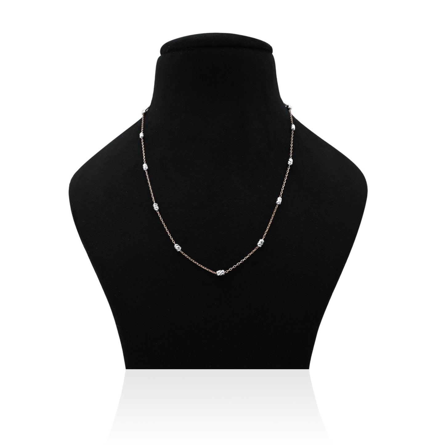Silver chain with classy beads and rose gold linked accents