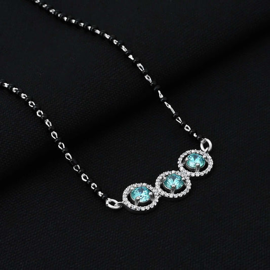 Buy Sparkling Sky-Blue CZ Stone 925 Silver Mangalsutra Set @ ₹3199