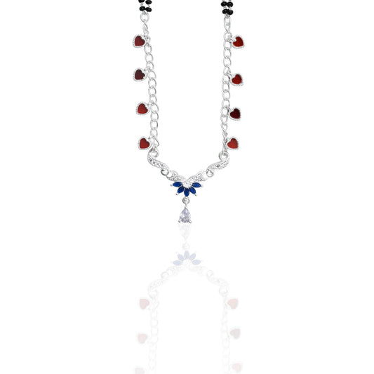 Chic silver mangalsutra featuring black beads and a beautiful heart design