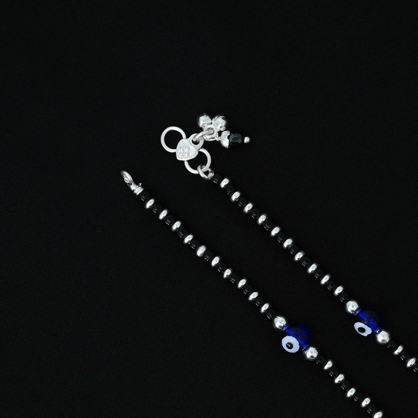 Silver Blue Evil Eye with Black and Silver Beads Payal