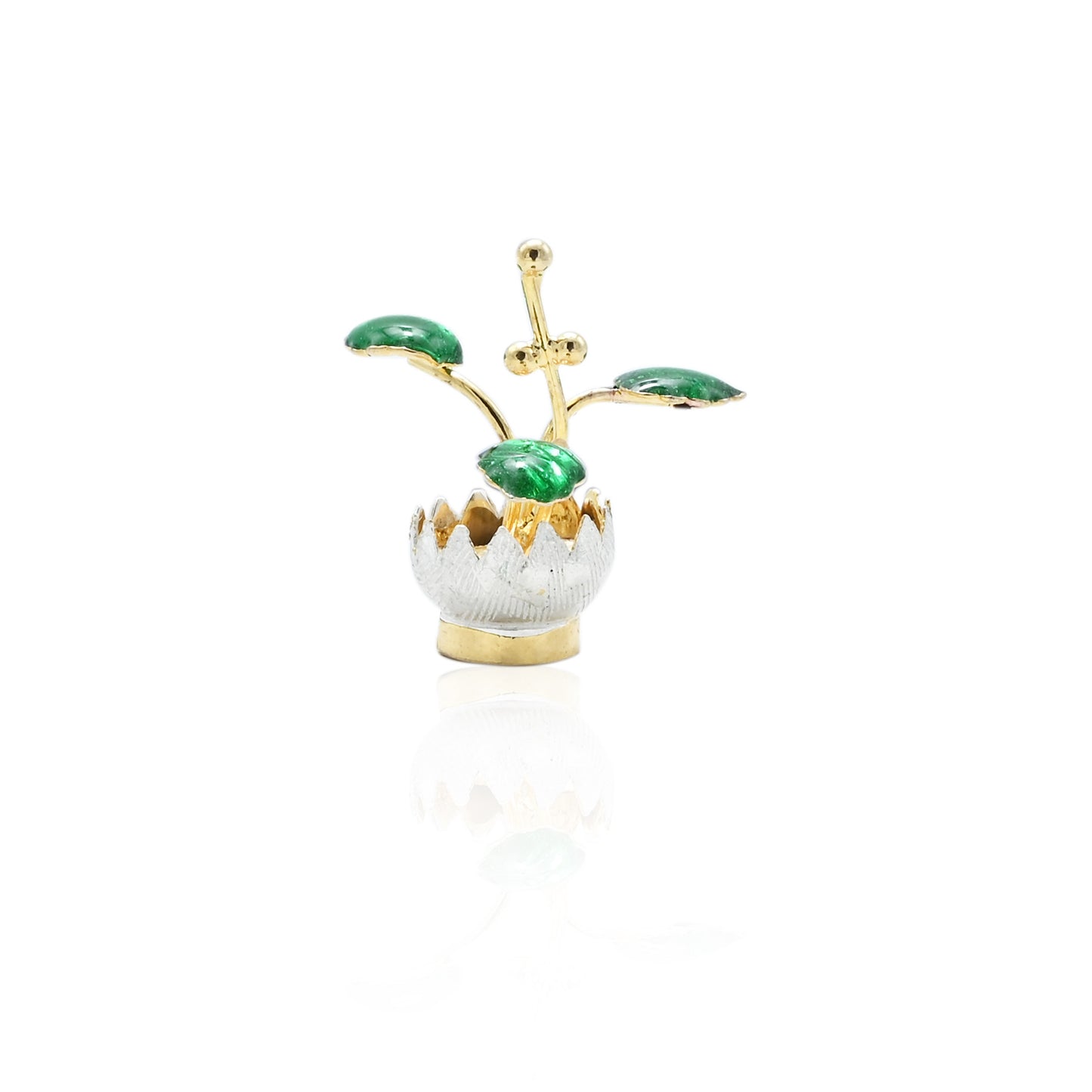 925 silver Tulsi plant with a golden finish, ideal for spiritual worship and blessings