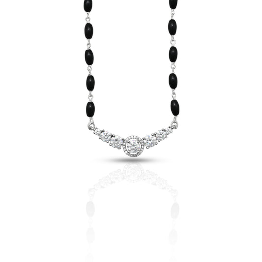 Chic silver mangalsutra with a radiant CZ gemstone, perfect for girls