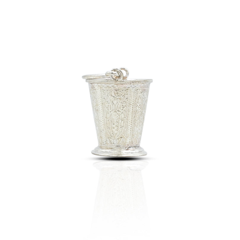 Elegant silver bucket with a beautiful design, adding sophistication to any setting