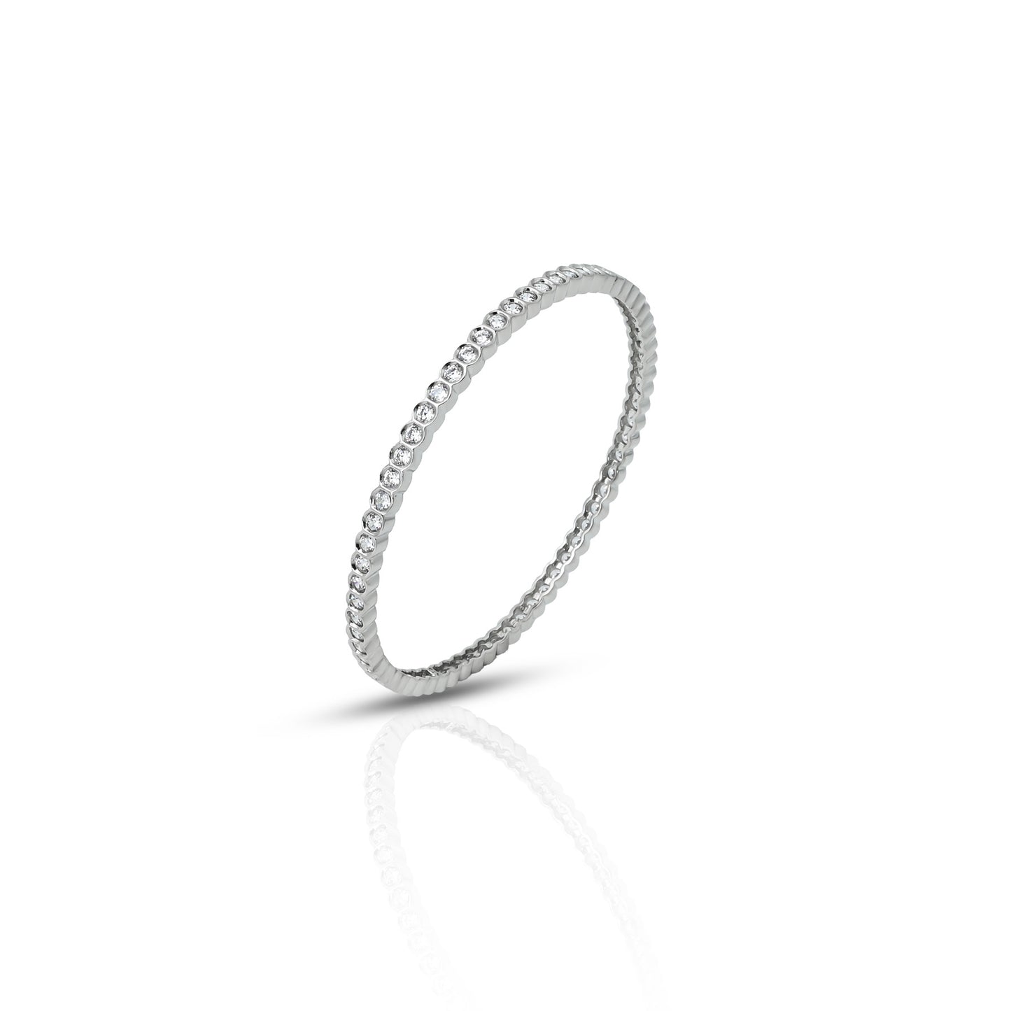 Stylish silver bangle with CZ stones and a sleek, slim design, perfect for a delicate and refined accessory.