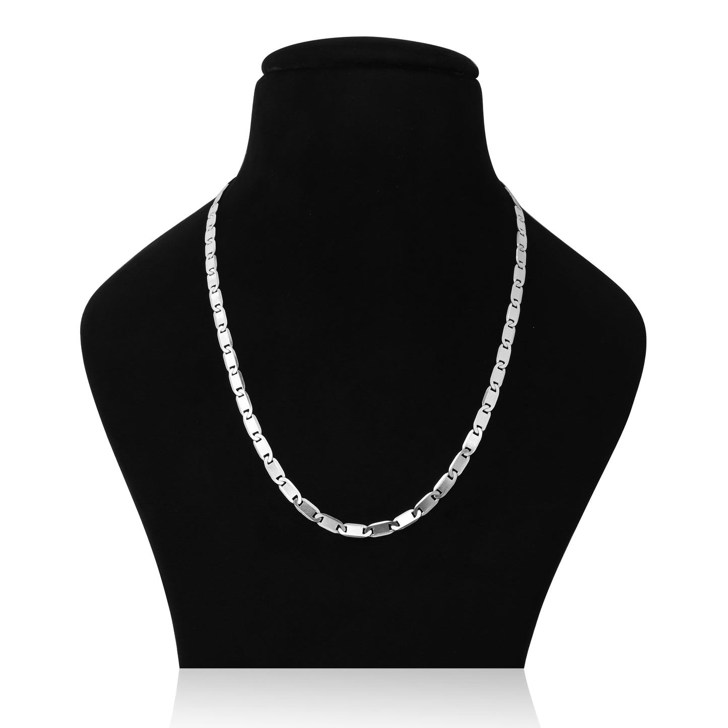 Silver chain for boys featuring connecting silver chip design