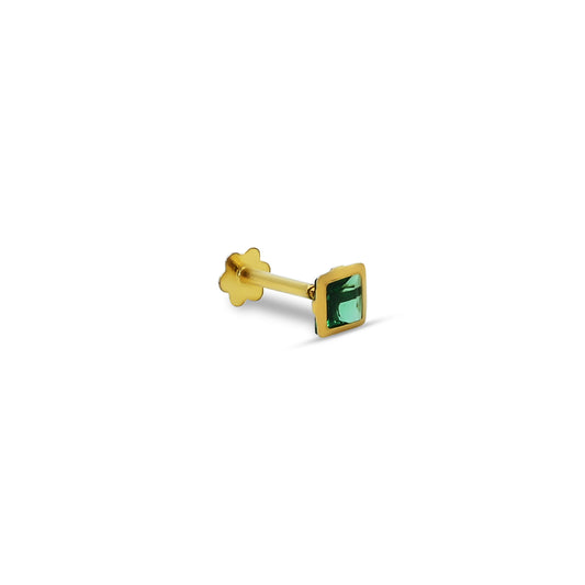 Gold Square Green Gem Stone Nosepin for Girls