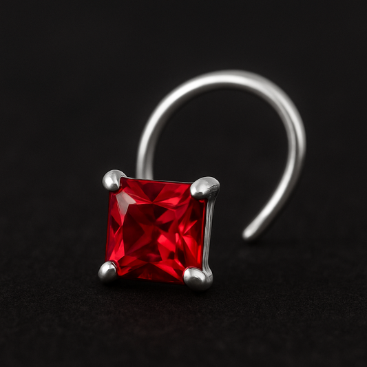 (4 Pcs ₹199 combo) Silver Nose Pin with Square Multicolour Stones