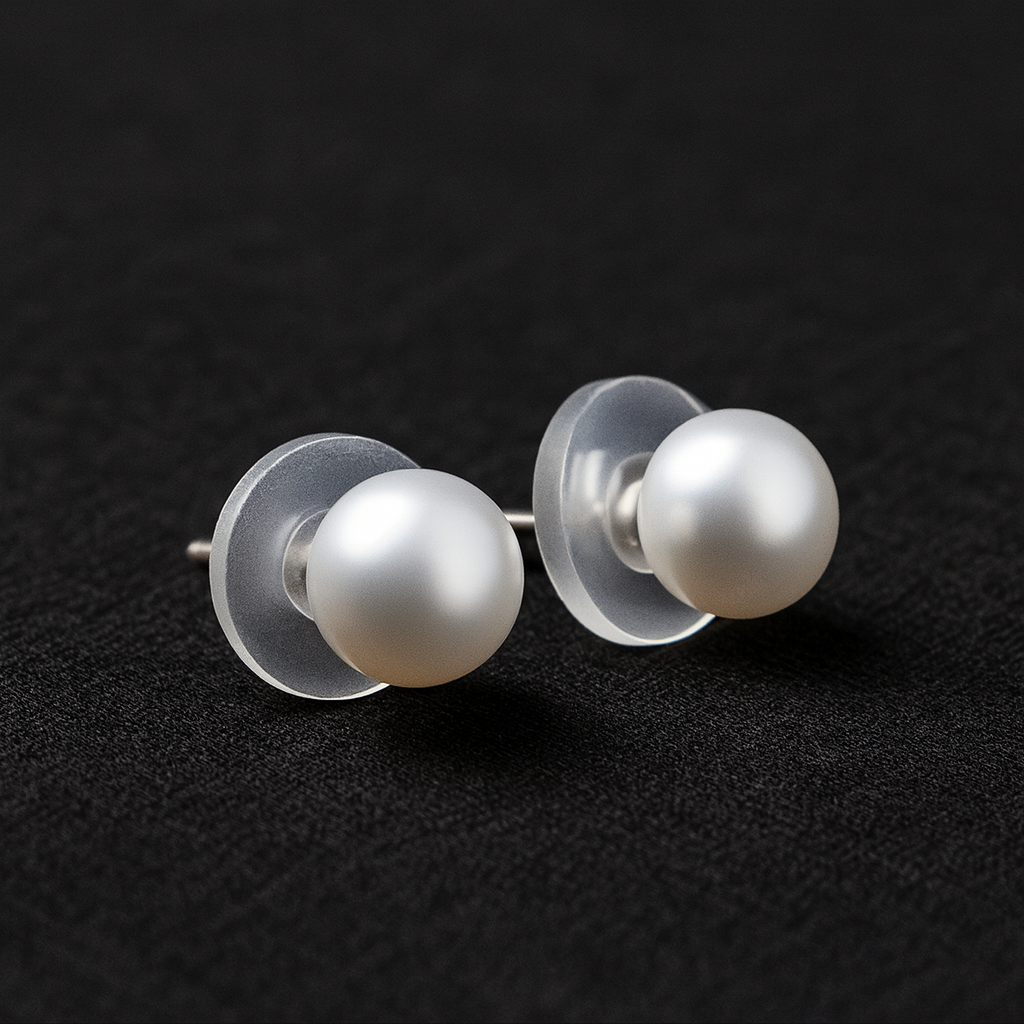 Classic White Pearl Stud Silver Earrings
