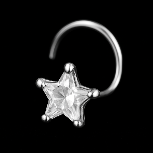 (4 Pcs ₹199 combo) Silver Nose Pin with Star Multicolor Stones